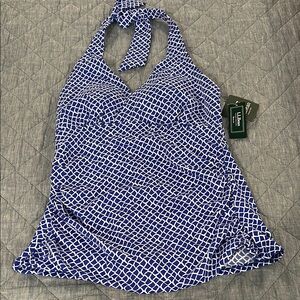 L.L. Bean Blue and White Halter Swim Top